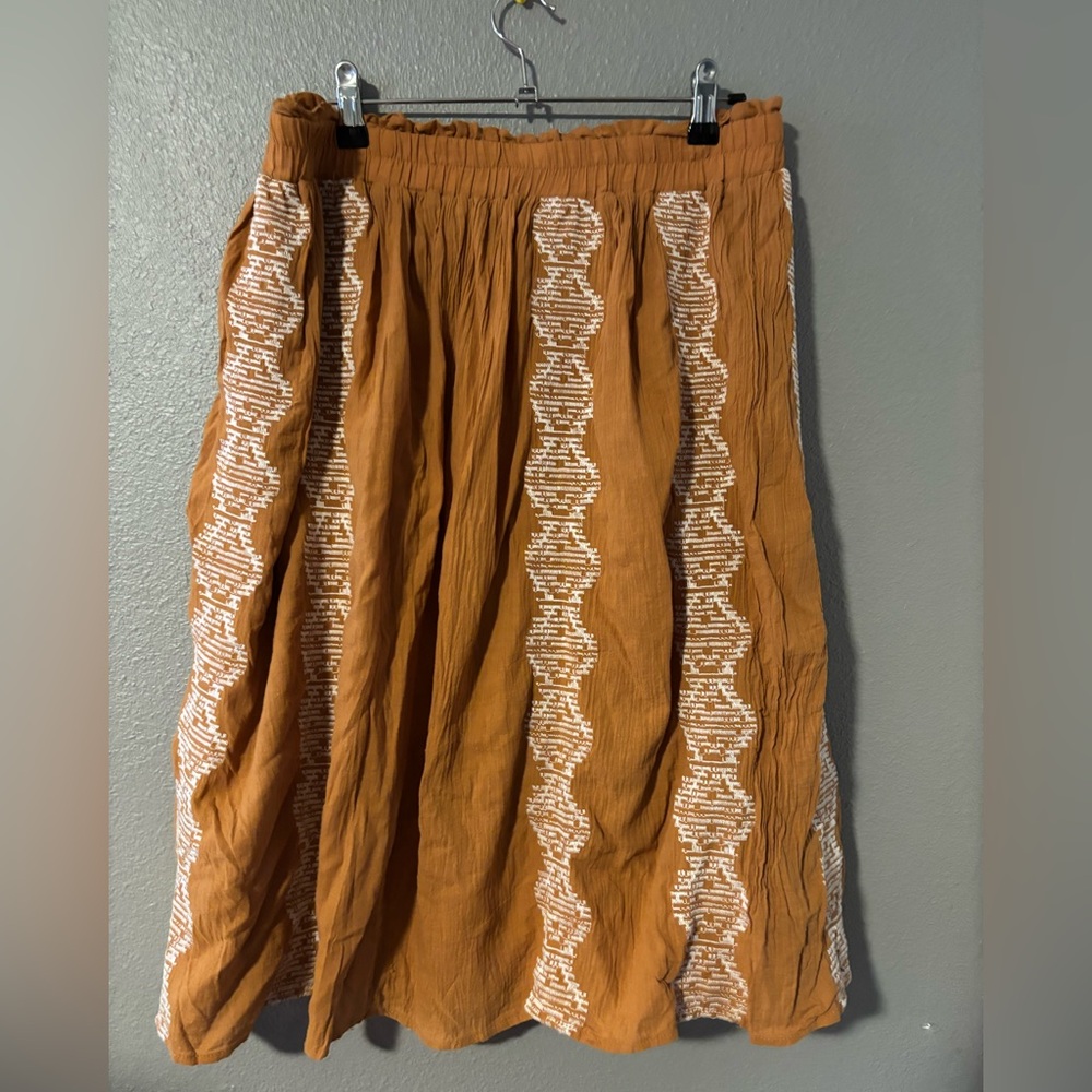 Polagram Brown Smocked Midi Skirt